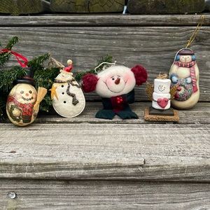 Country Christmas lot of 5 Snowmen Ornaments